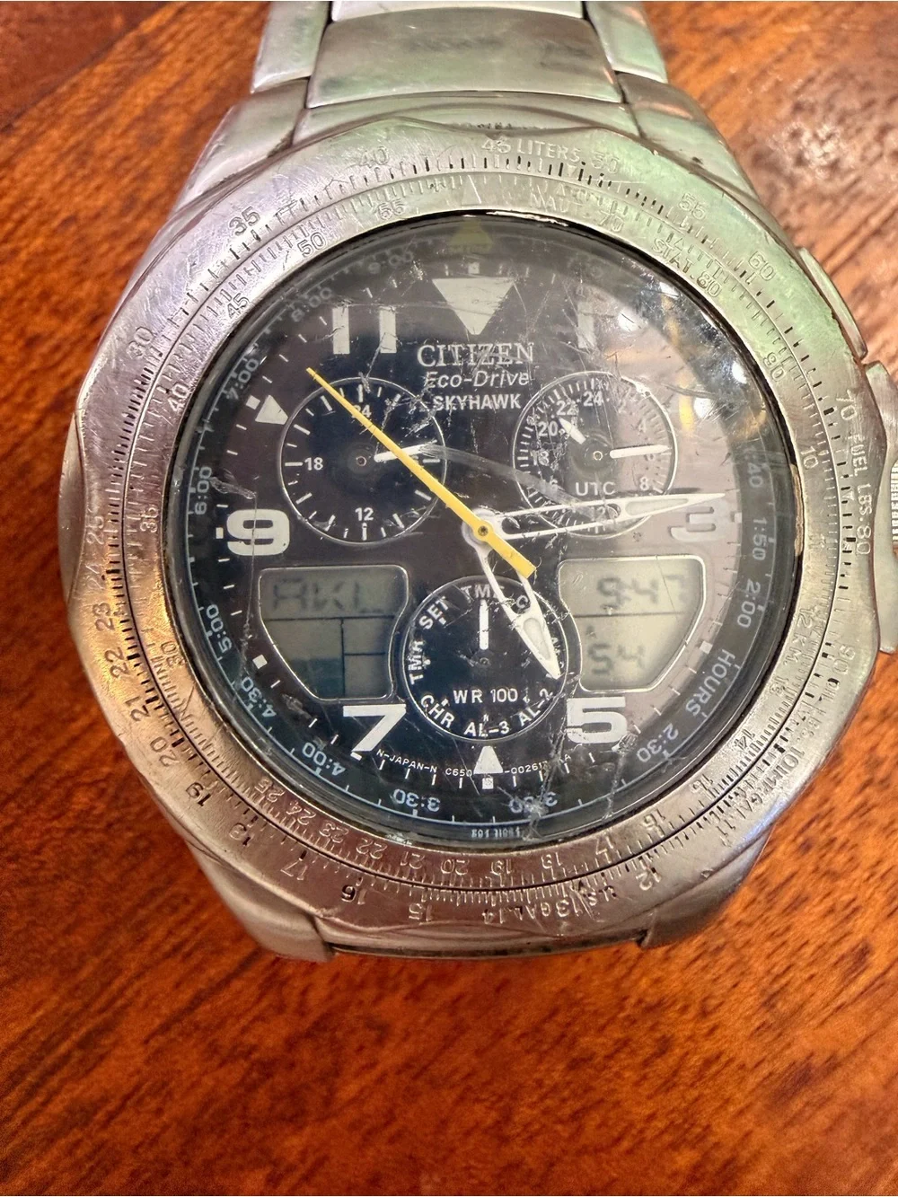 Citizen Eco-Drive Skyhawk C650 Pilot Watch World Time UTC Runs Solar